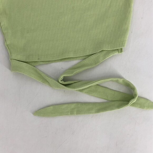 Garage Lime Green 1 Shoulder Tie Waist Ribbed Crop Top size XS - Picture 7 of 16